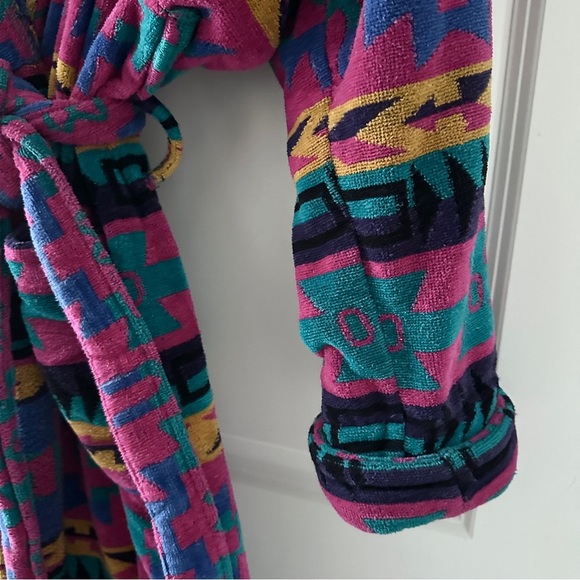Vintage 90s TJ Lawford Colorful Southwestern Terry Robe Unisex Size Medium Aztec - Picture 7 of 16